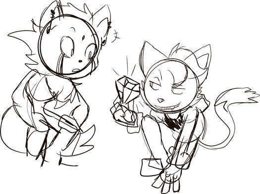 Unknown Raccoon + Vex Catfox Initial Sketches
